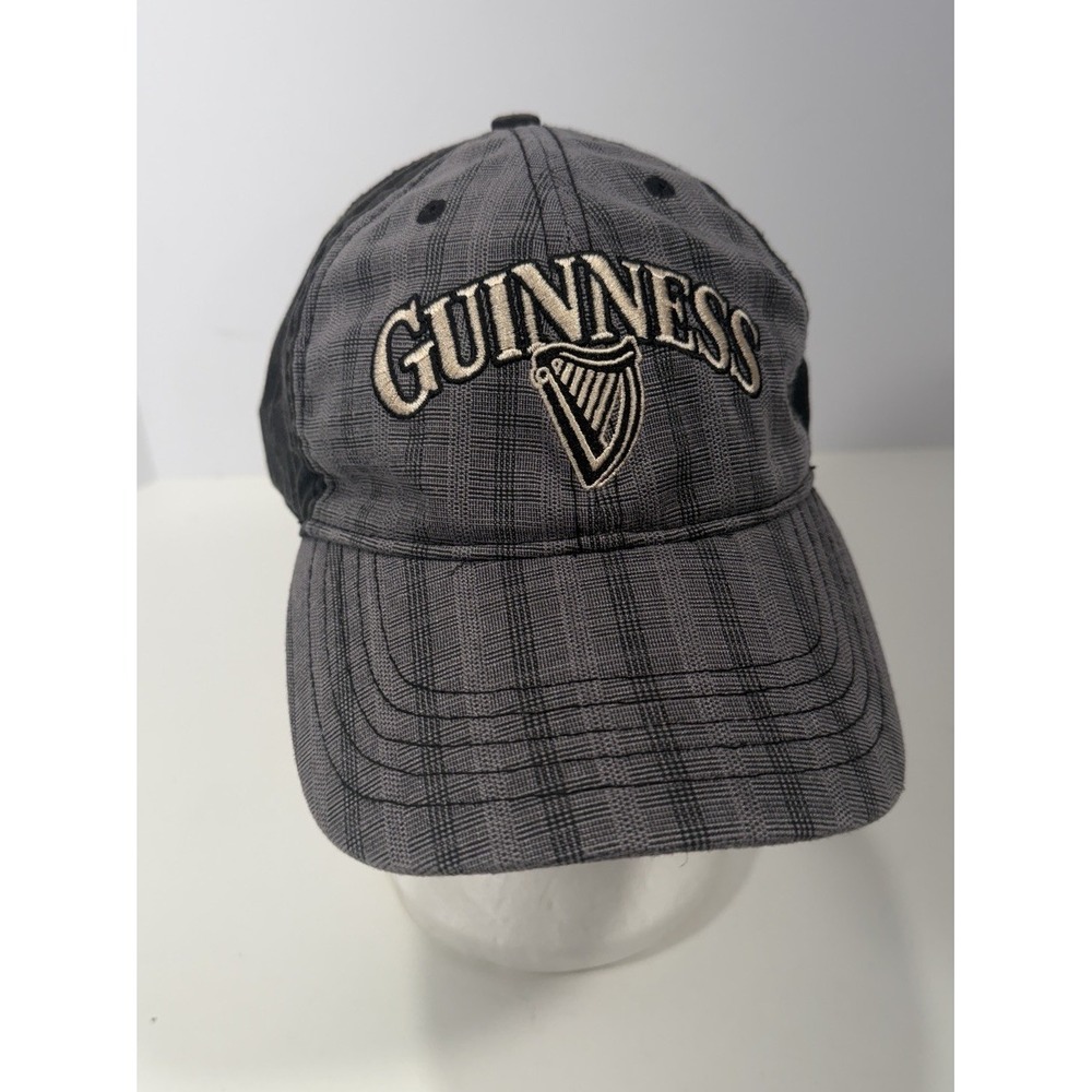Adult GUINNESS CAP Gray Plaid Black Bio-domes Adjustable